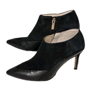 Louise et Cie Ankle Zip Booties Heels Pointed Toe Shoes Black Suede Leather 7.5M